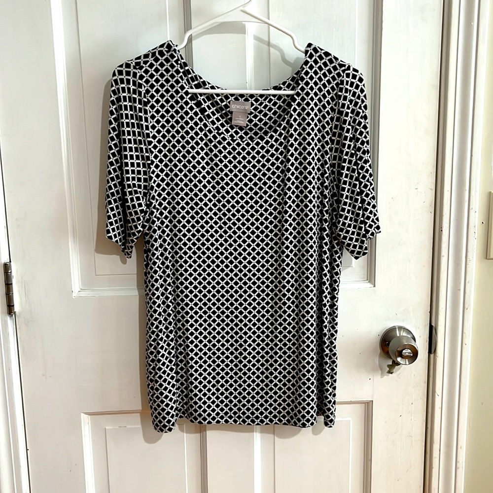 Patterned black and white shirt, size 1. Chico’s brand - stylish shirt